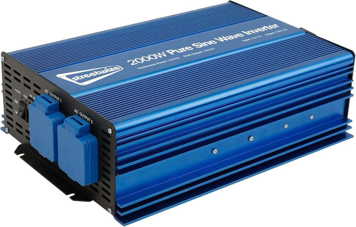 Streetwize 2000 Watt Pure Sine Wave Inverter AC12V Power Motorhome UK 3 Pin - Kazoop