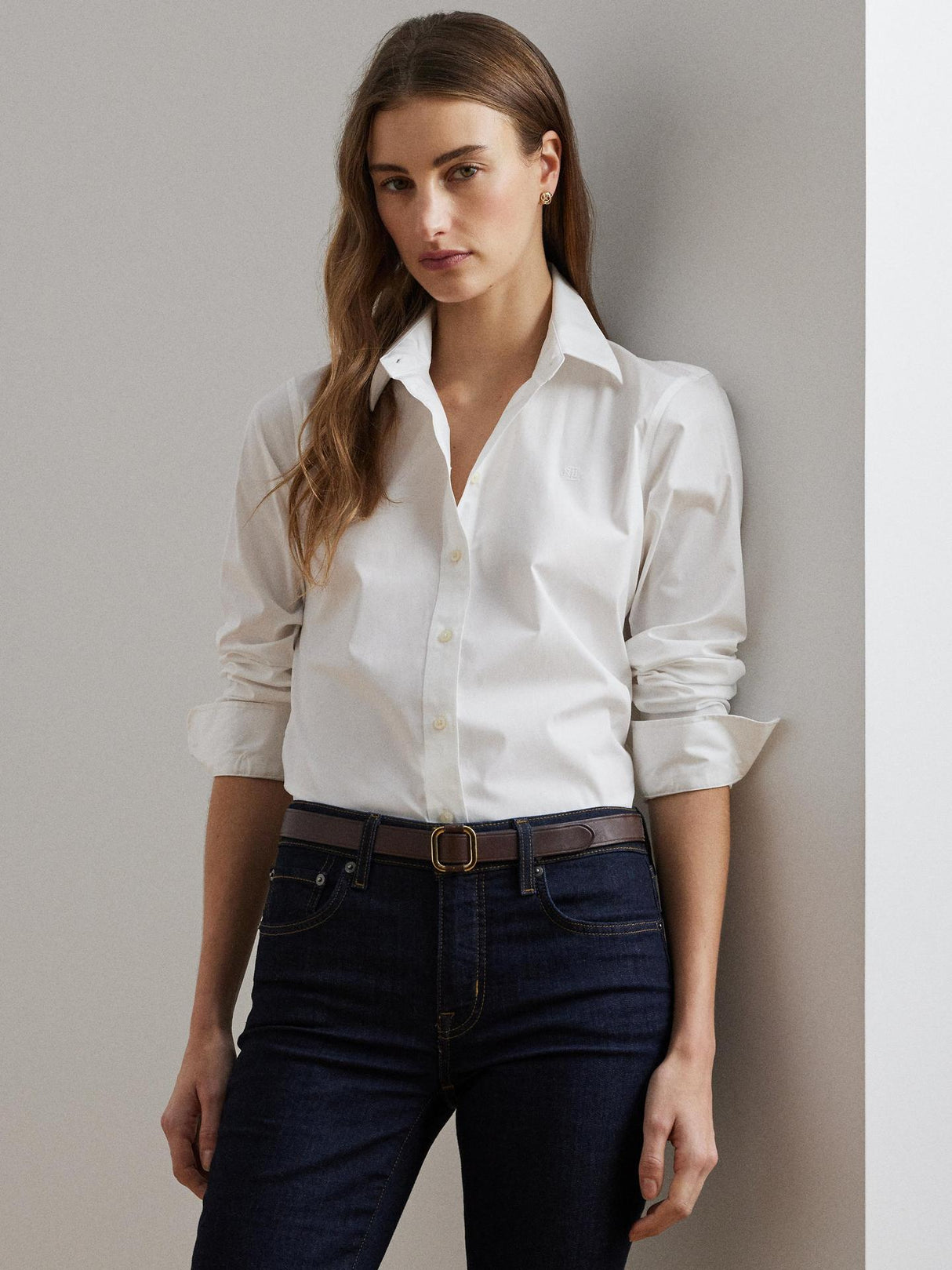 Ralph Lauren Womens Jamelko Regular Fit Long Sleeve Shirt - Size M - White