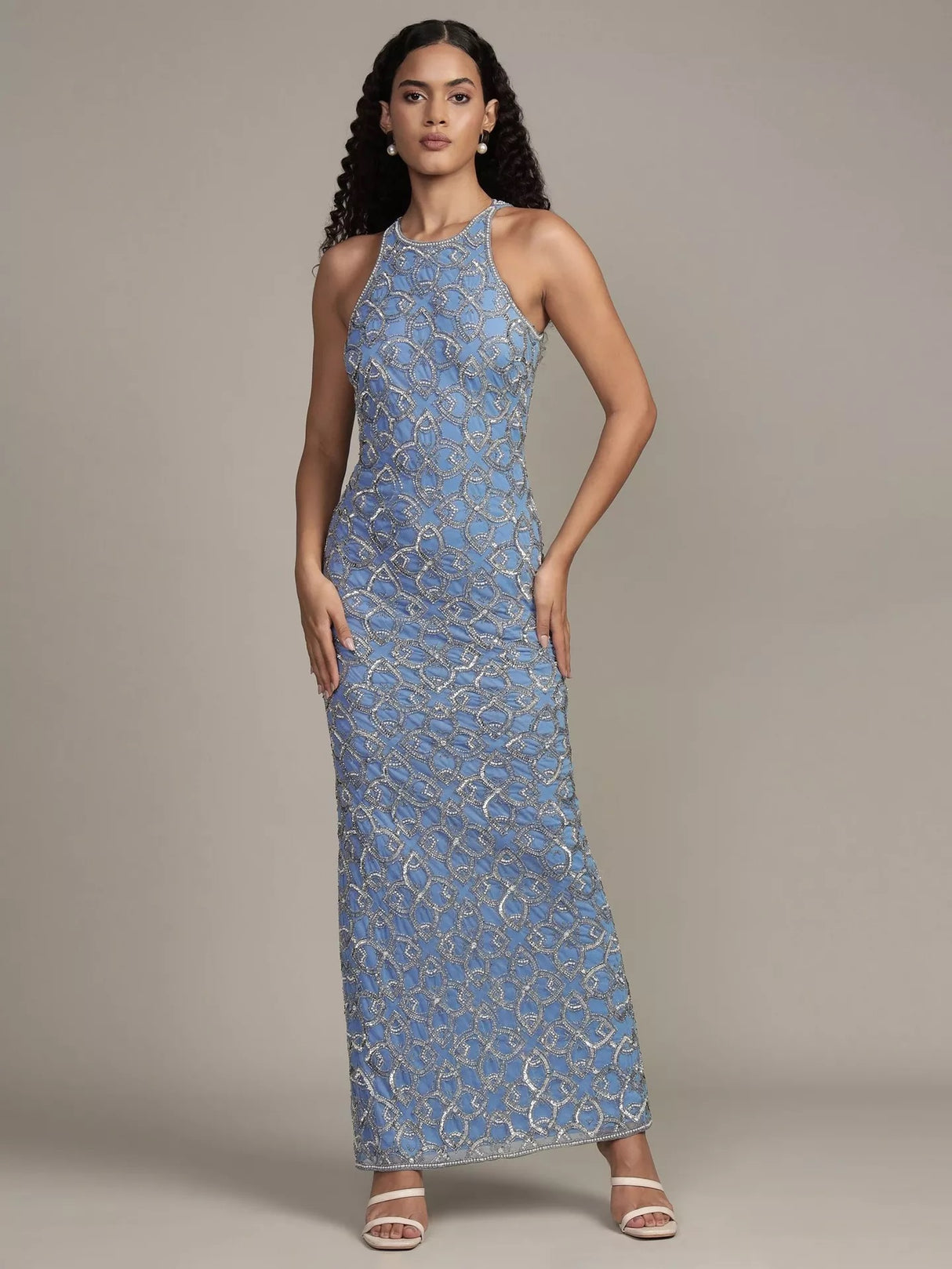 Lace & Beads Women's Maddox Embellished Maxi Dress - Light Blue - UK 16