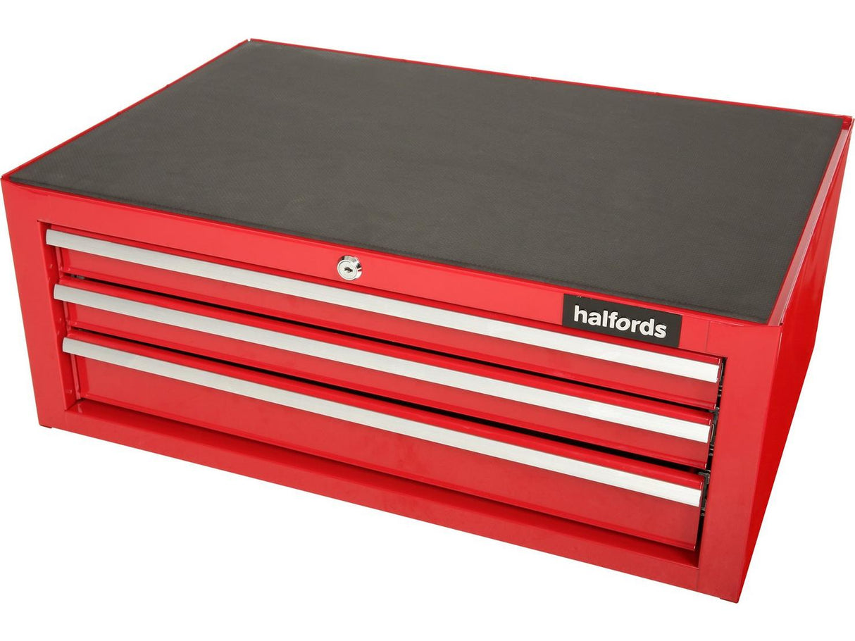 Halfords Garage Workshop Max 75kg Key Lock 3 Drawer Mid Chest Cabinet- Red