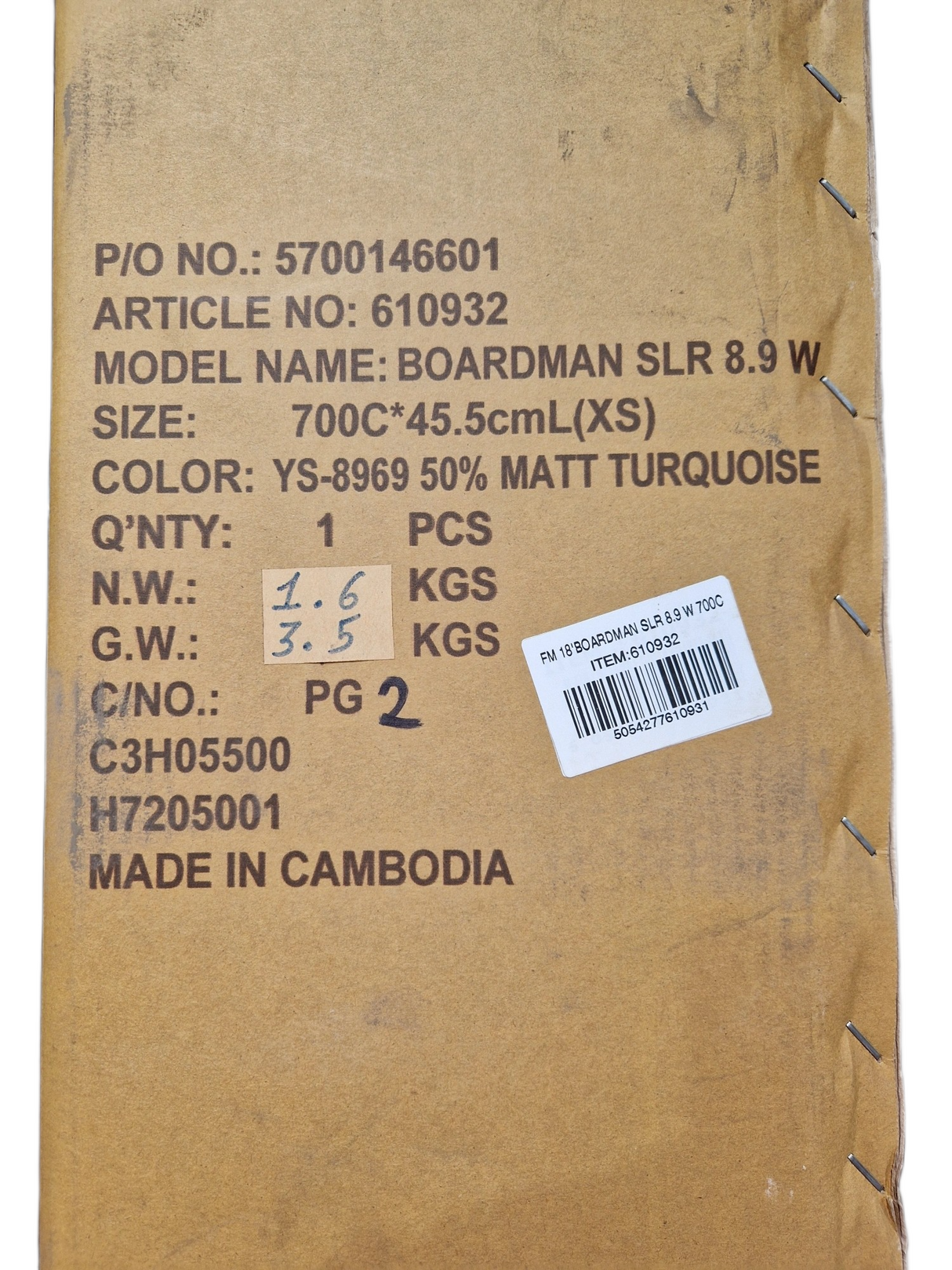 Boardman SLR 8.9 Disc Women's Bike Frame Only 45.5 - Matt Turquoise - XS