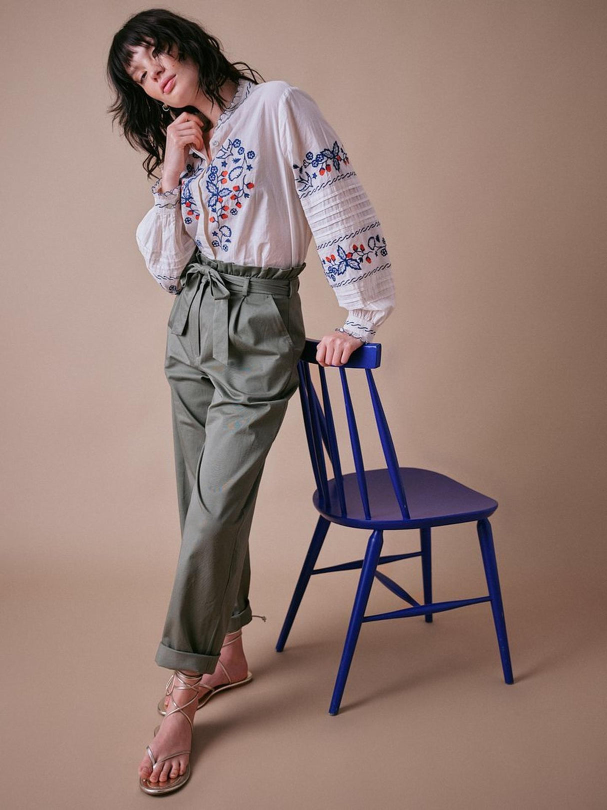 Cape Cove Womens Wild Strawberries & Cream Cotton Top Egrey Ivory - Size S