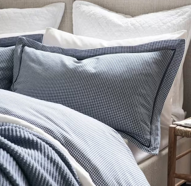Christy Gingham Check Reversible Blue 200TC Cotton Duvet Cover Set - Double