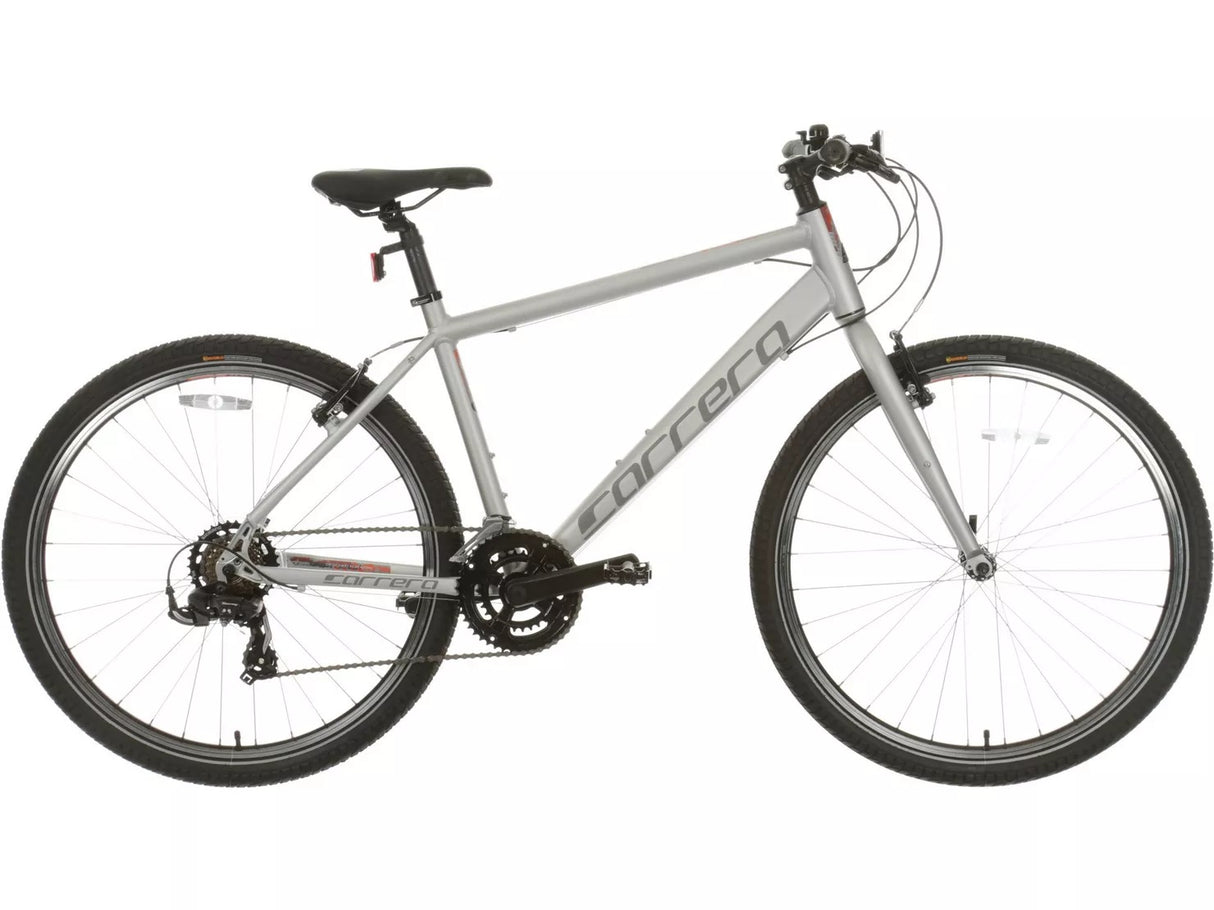 Carrera Parva Mens 14-Speed V-Brakes Age 14+ Hybrid Bike - Silver - Small