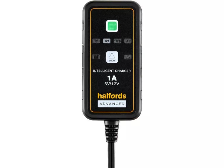 Halfords Smart Motorcycle Bike 6/12V 1A Intelligent Battery Charger - Black - Kazoop