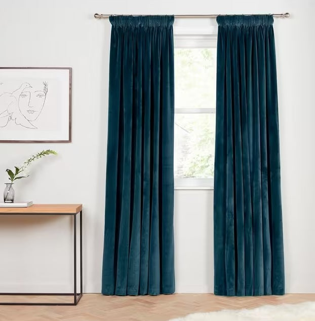 John Lewis Velvet Pair Lined Pencil Pleat Curtains W167 x Drop 228cm - Teal