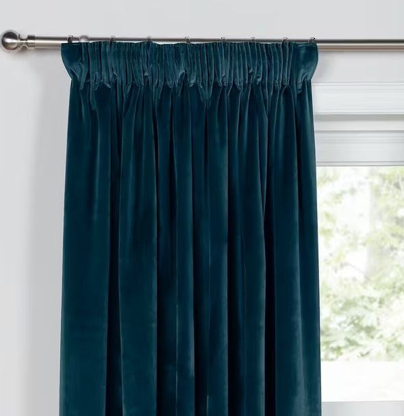 John Lewis Velvet Pair Lined Pencil Pleat Curtains W167 x Drop 228cm - Teal