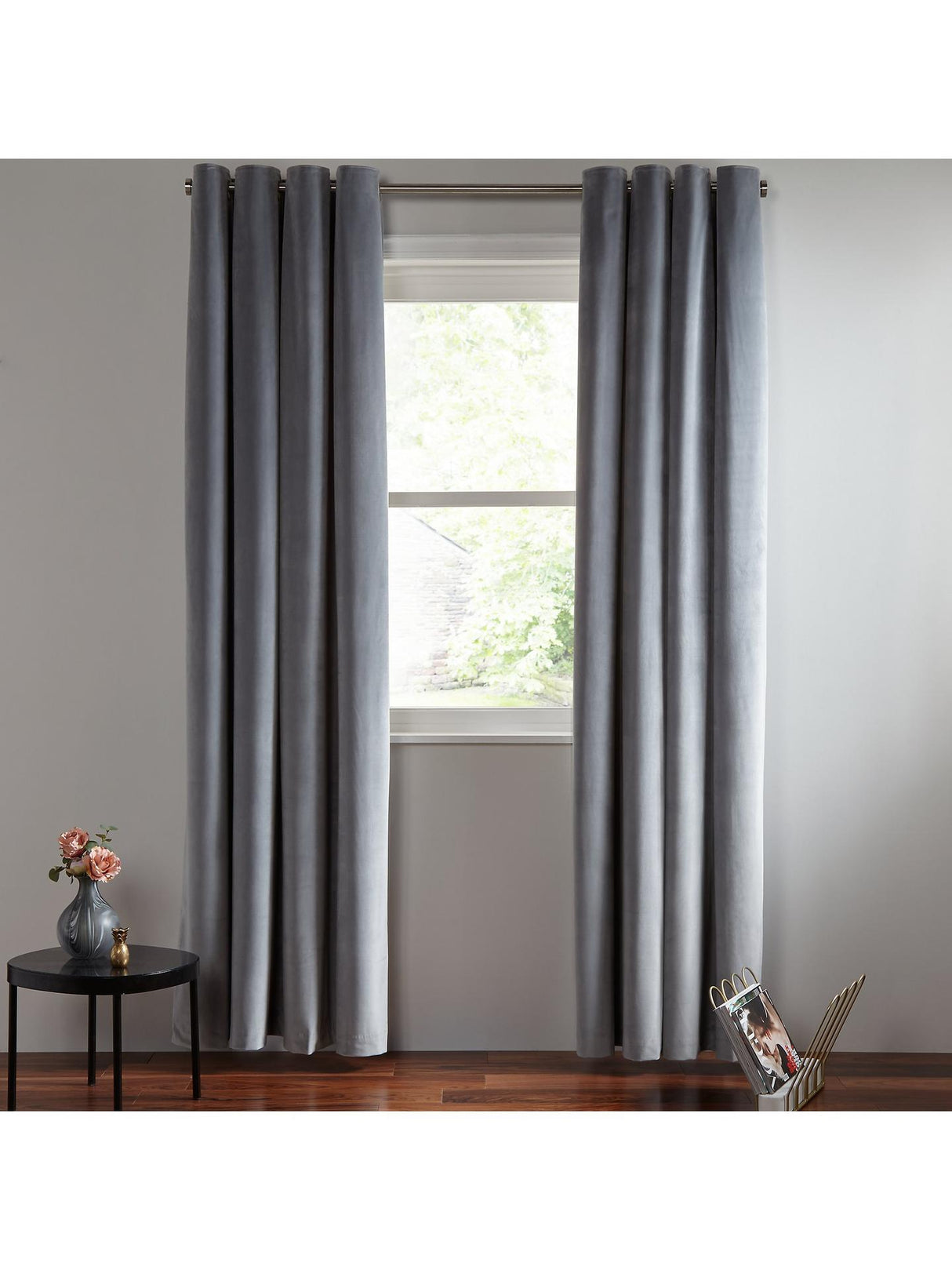 John Lewis Velvet Pair Lined Eyelet Curtains - Silver - W167 x Drop 182cm