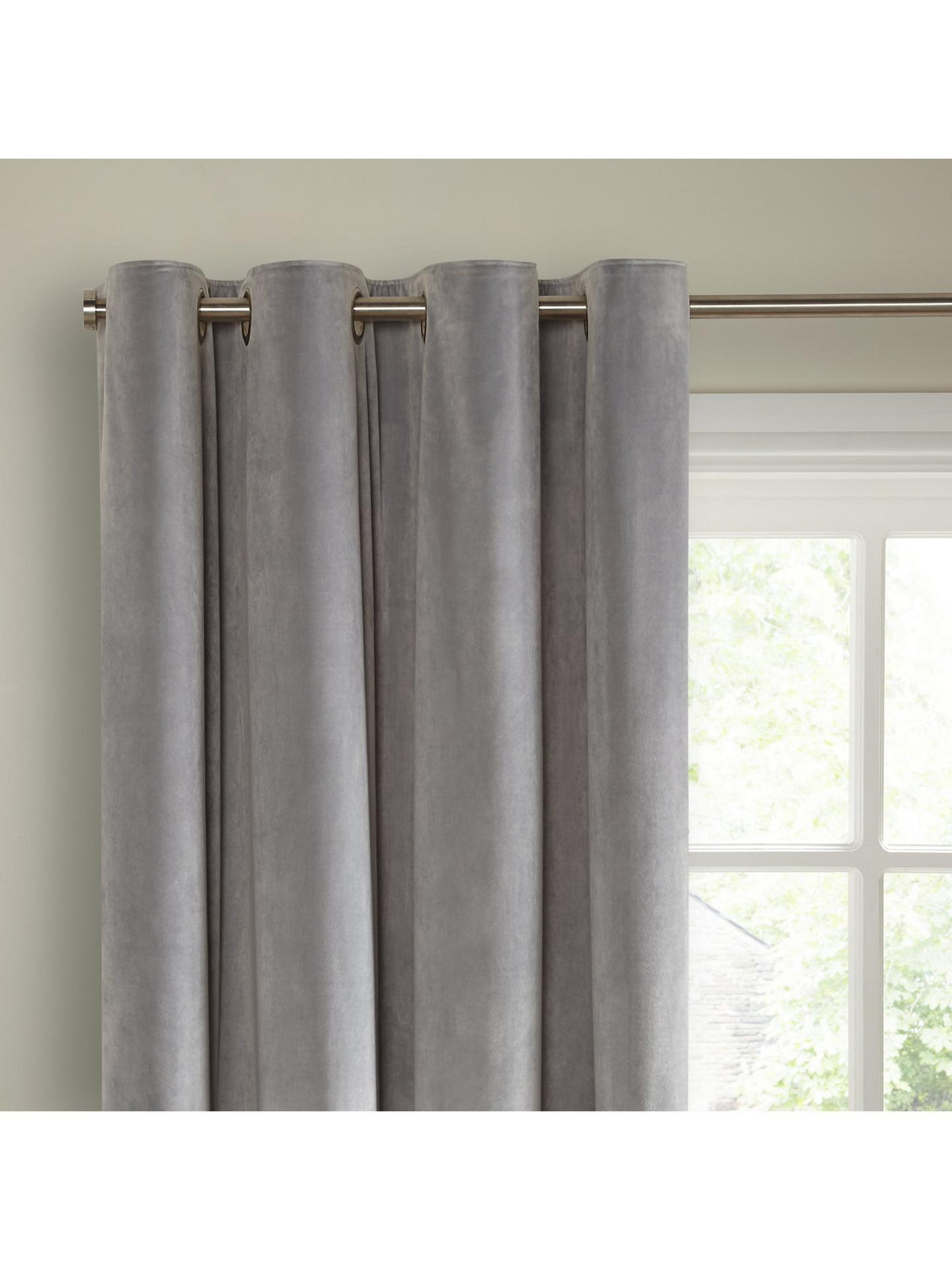 John Lewis Velvet Pair Lined Eyelet Curtains - Silver - W167 x Drop 182cm