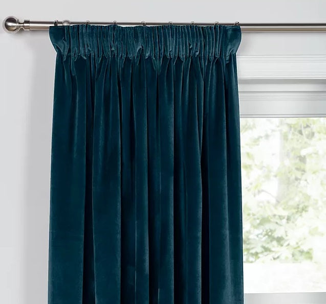 John Lewis Velvet Pair Lined Pencil Pleat Curtains W228 x Drop 274cm - Teal - Kazoop