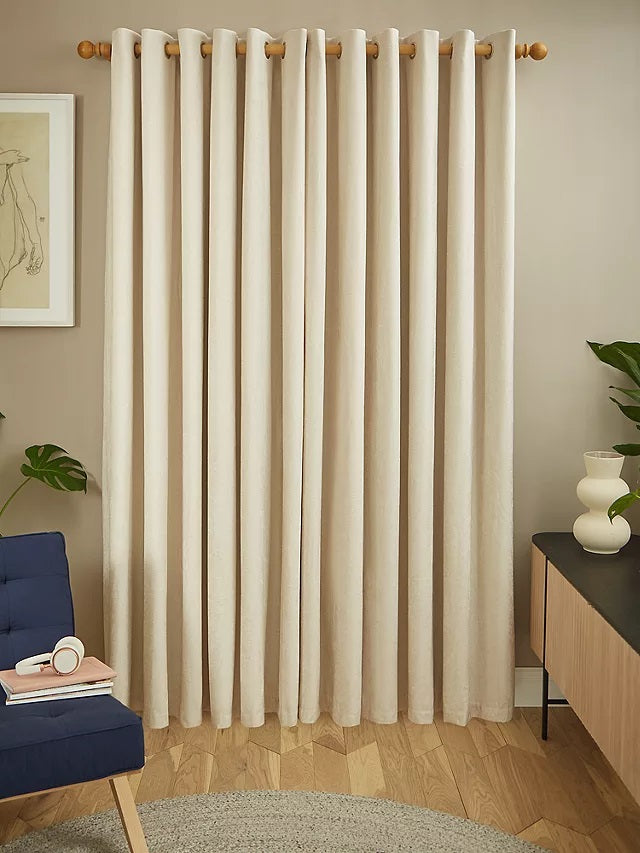 John Lewis Chenille Pair Blackout Lined Eyelet Curtains 228 x 228cm - Oyster - Kazoop
