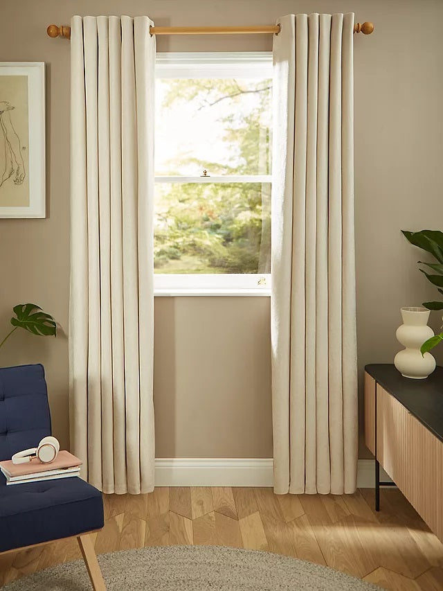 John Lewis Chenille Pair Blackout Lined Eyelet Curtains 228 x 228cm - Oyster - Kazoop