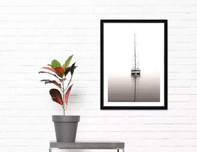 John Lewis Yacht Framed Photographic Print & Mount 66 x 52cm - Black/White - Kazoop