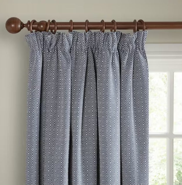 John Lewis Diamond Lined Pencil Pleat Curtains W228 x D274cm - Indian Blue