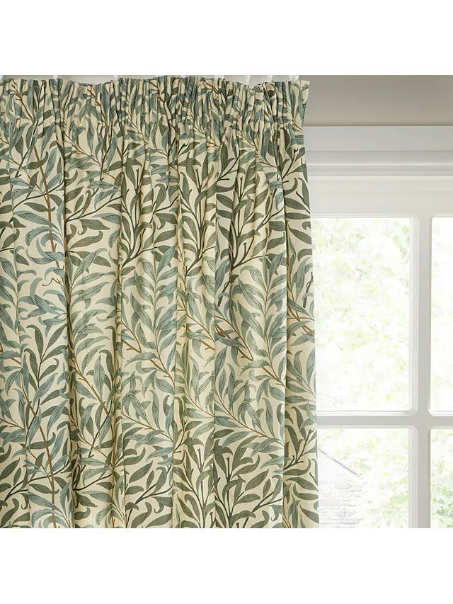 Morris & Co. Willow Bough Pair Lined Pencil Pleat Curtains W167xD274cm Green - Kazoop