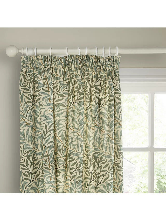 Morris & Co. Willow Bough Pair Lined Pencil Pleat Curtains W167xD274cm Green - Kazoop