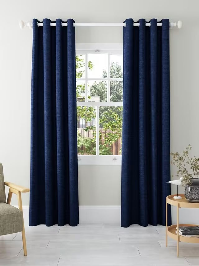 John Lewis Textured Blackout Lined Eyelet Curtains W228 x Drop 274cm - Navy - Kazoop