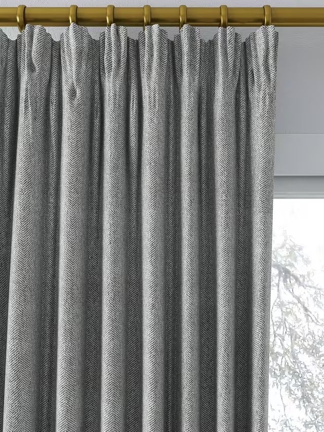 John Lewis Herringbone Lined Pencil Pleat Curtains 228 x 228cm - Slate Grey