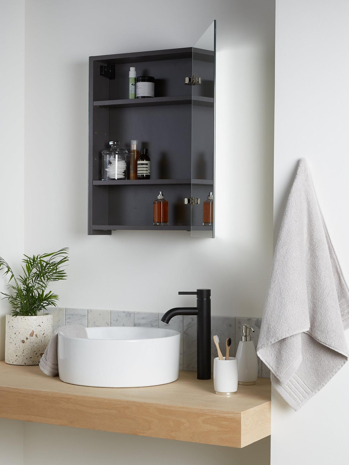John Lewis Assembled Single Mirror-Sided Bathroom Cabinet H65xW45xD13.5cm