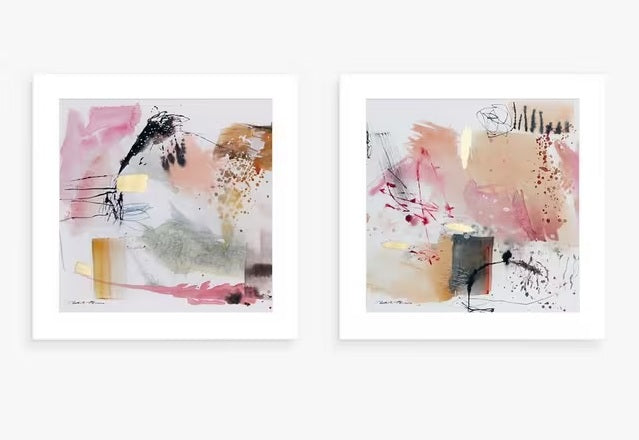 John Lewis Natasha Barnes 'Impression' Framed Print Set of 2 61x61cm - Pink