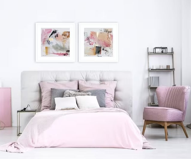 John Lewis Natasha Barnes 'Impression' Framed Print Set of 2 61x61cm - Pink