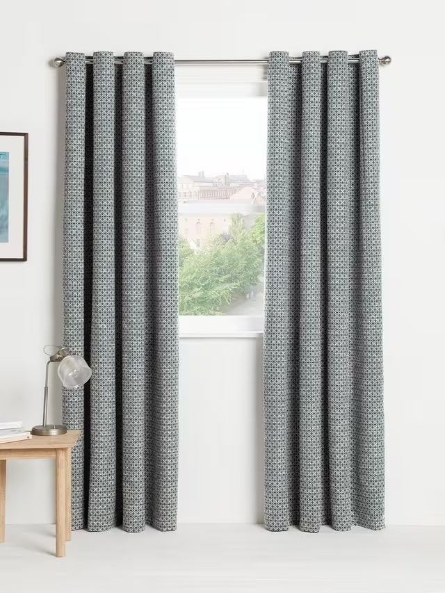 John Lewis Rona Weave Pair Lined Eyelet Curtains W228 x D274cm - Loch Blue