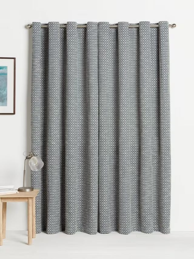 John Lewis Rona Weave Pair Lined Eyelet Curtains W228 x D274cm - Loch Blue
