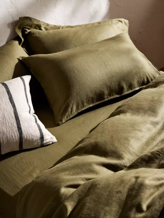 John Lewis Comfy & Relaxed Washed Linen Super King Duvet Cover Avocado Green