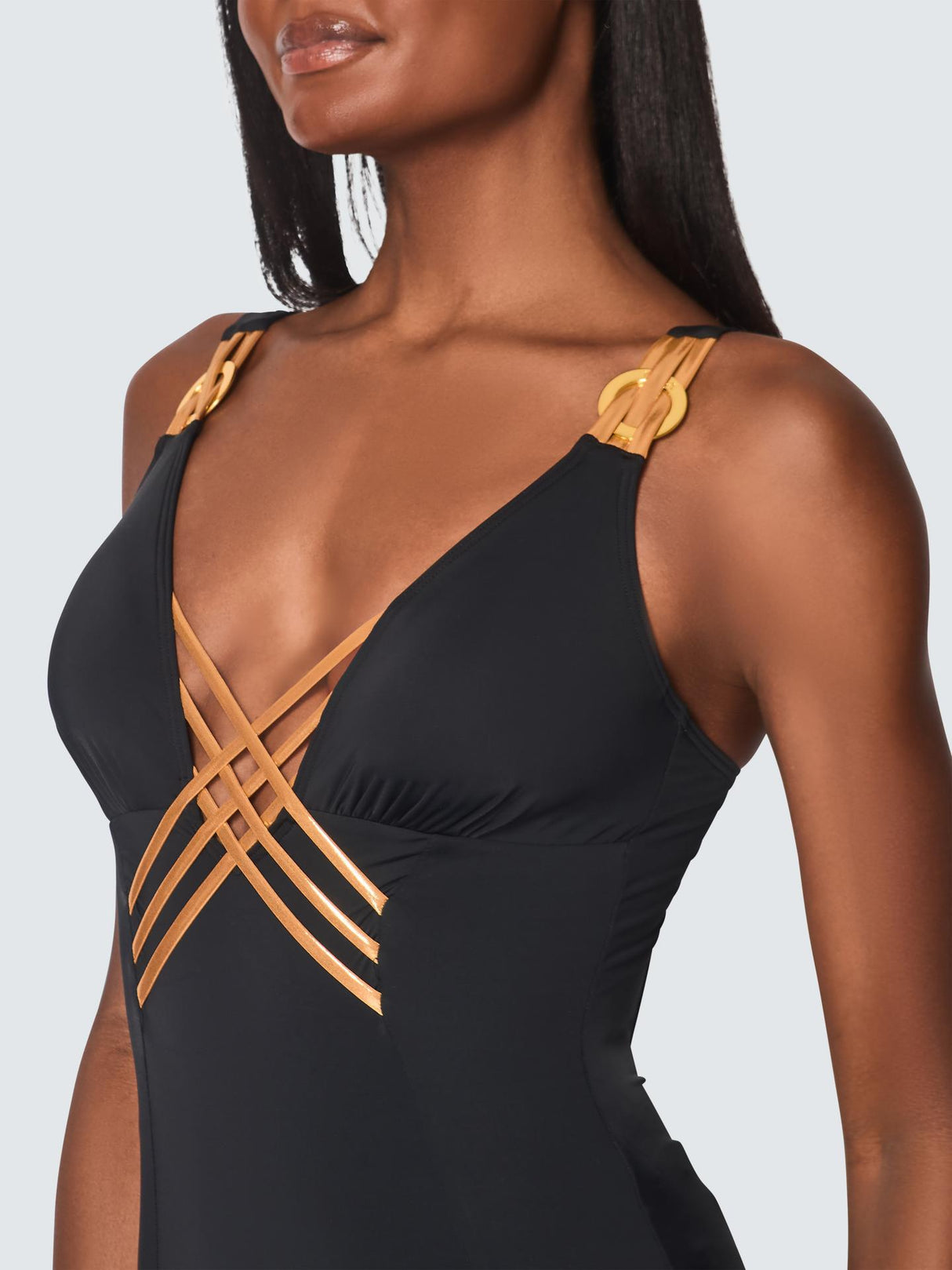 NAIA Beach Womens Raquel Interlaced Front Nylon Swimsuit Black - Size 14