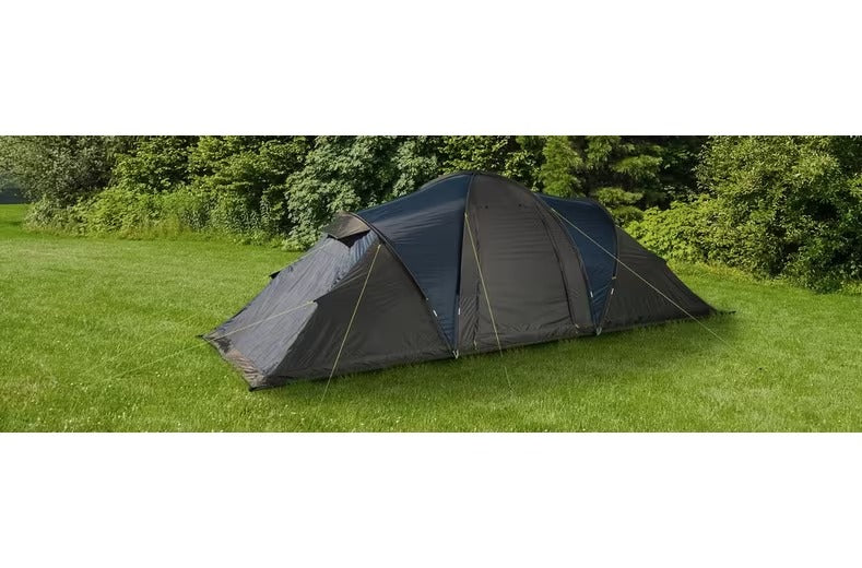 Halfords Premium 6 Person Vis A Vis Poled Heavy Rainfall Tent - Black/Blue
