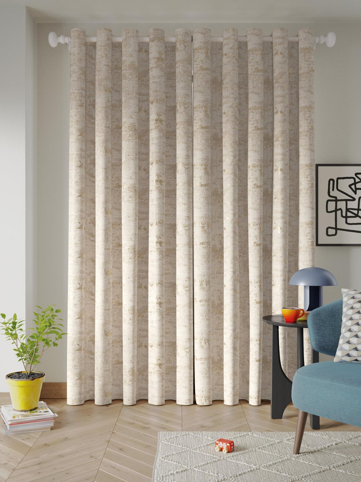 John Lewis Cala Weave Pair Lined Eyelet Curtains W167 x Drop 137cm - Gold