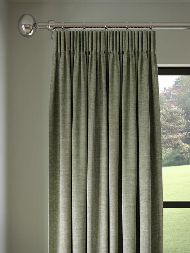 John Lewis Textured Thermal Pencil Pleat Curtains Sage W228 x Drop 228cm