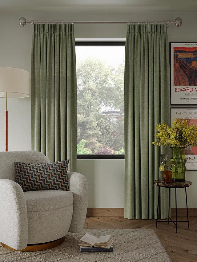 John Lewis Textured Thermal Pencil Pleat Curtains Sage W228 x Drop 228cm