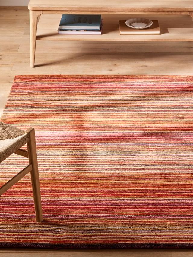 John Lewis Stria Classic Stripe Rectangular Wool Rug 180 x 120cm - Red/Multi