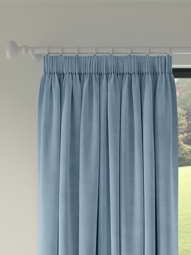 John Lewis Velvet Pair Lined Pencil Pleat Curtains W228 x D228cm - Blue