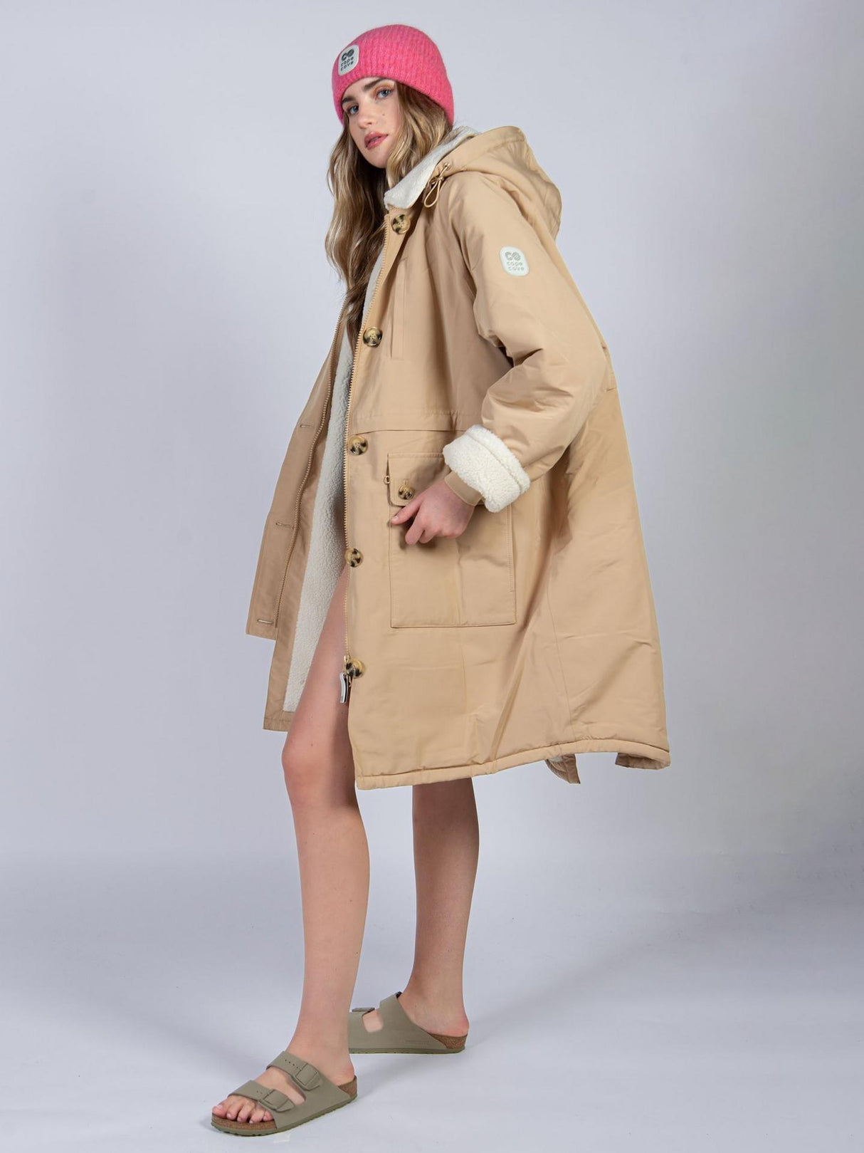Cape Cove Cowrie Womens Lined Polyester Hooded Changing Coat Size XS - Stone