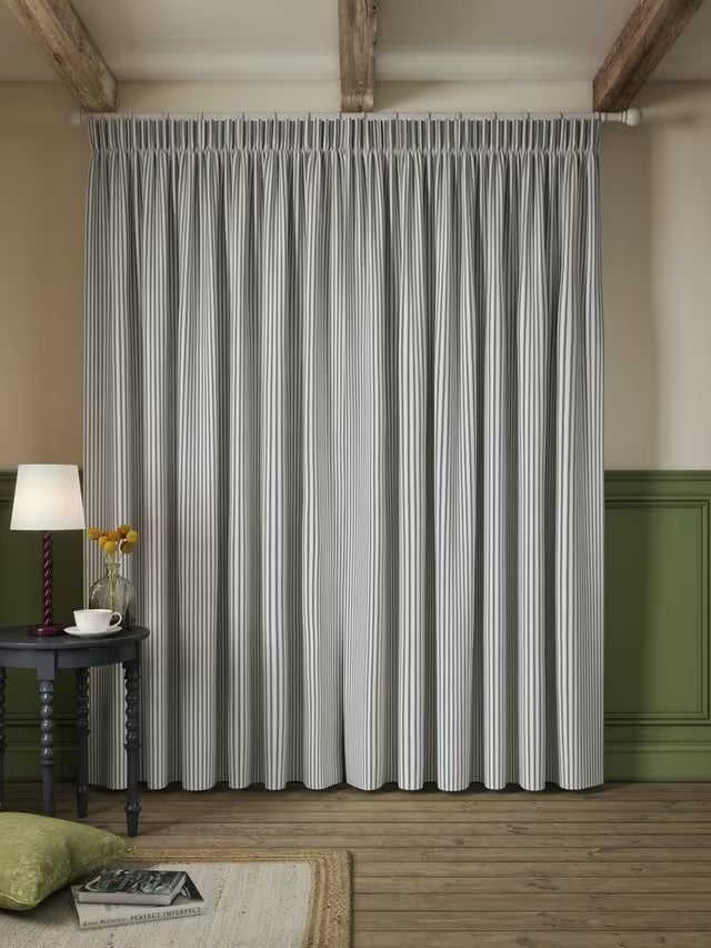 John Lewis Ticking Stripe Lined Pencil Pleat Curtains 228x228cm - Loch Blue