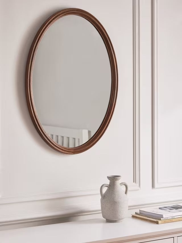 John Lewis Farmhouse Decorative Oval Wood Wall Mirror 75 x 55cm - Walnut