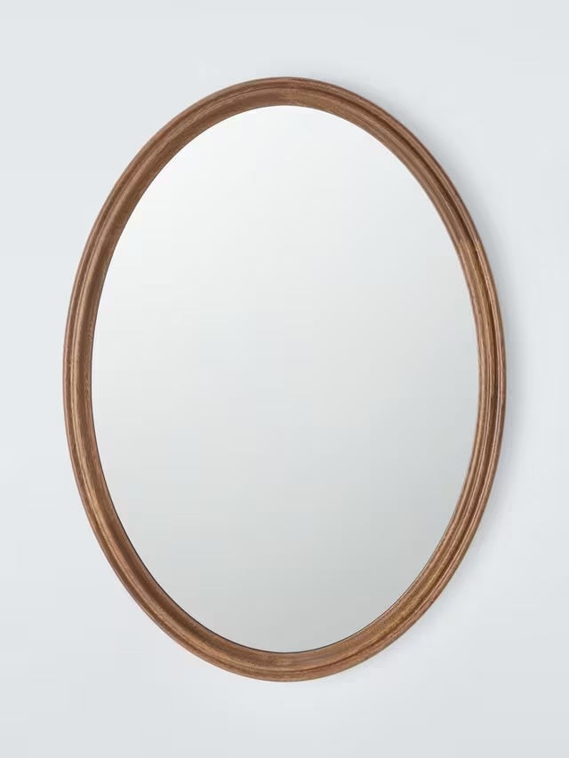 John Lewis Farmhouse Decorative Oval Wood Wall Mirror 75 x 55cm - Walnut
