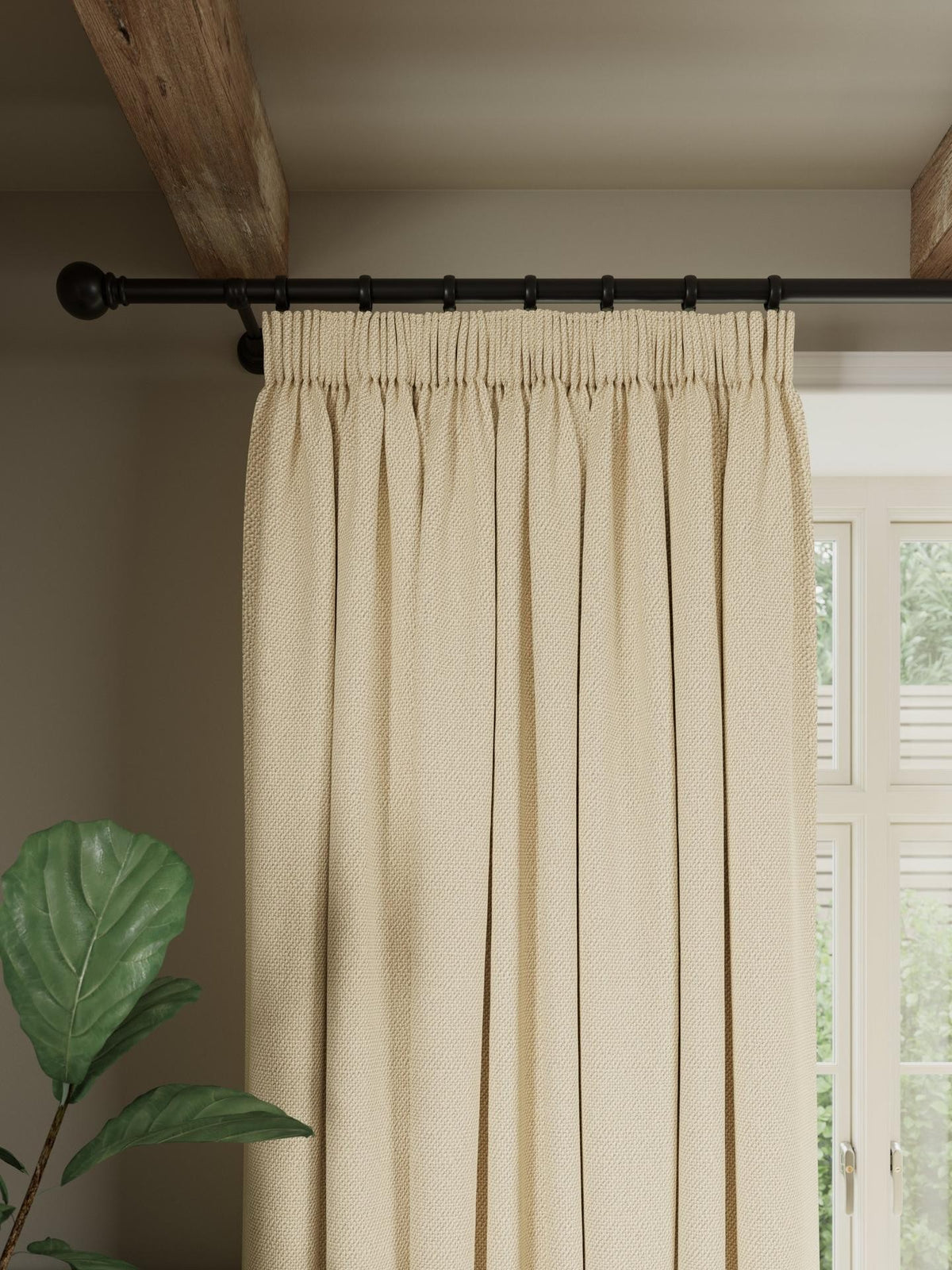 John Lewis Rustic Pair Blackout Pencil Pleat Curtains W167 x D182cm - Cream