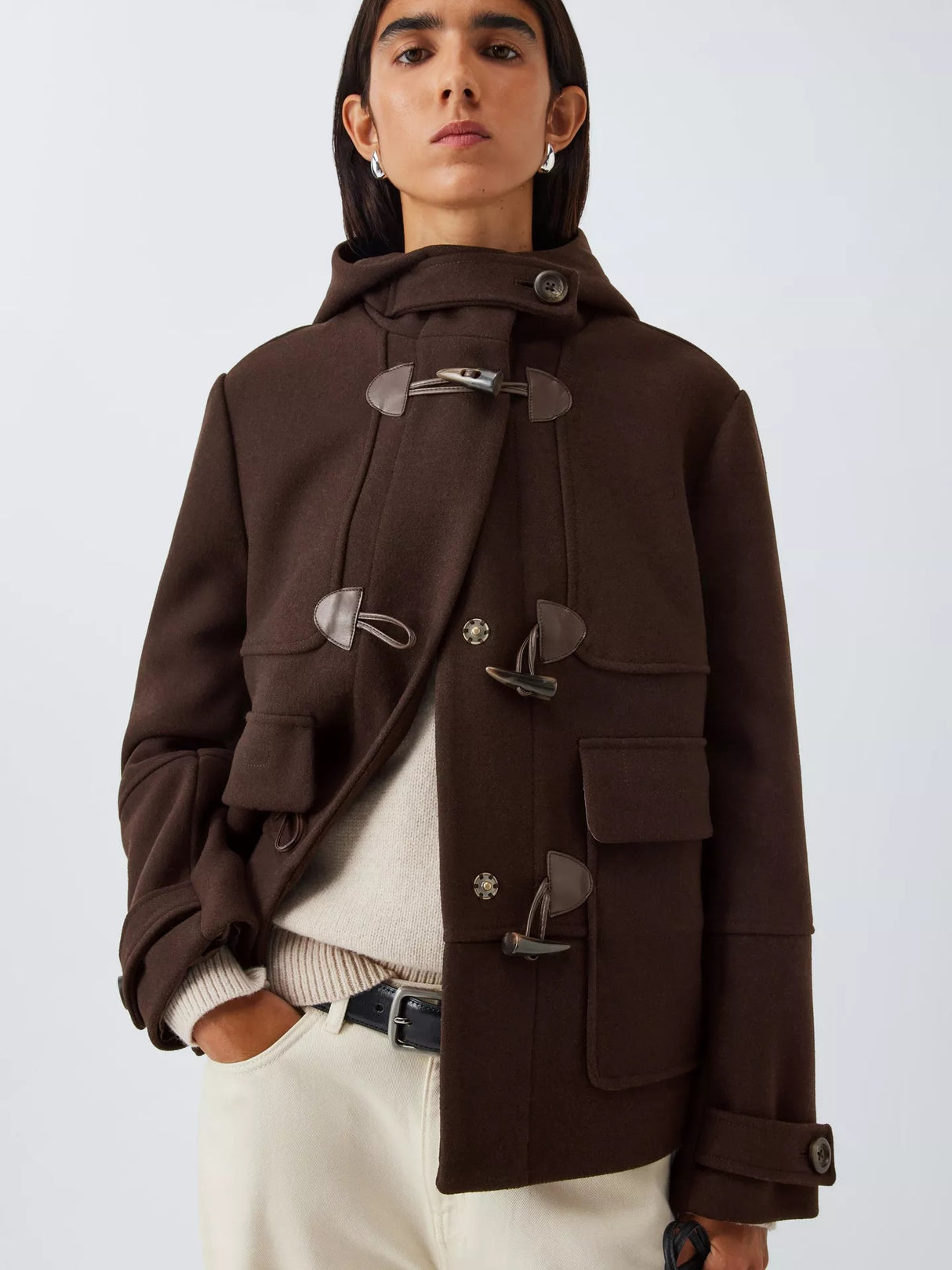 John Lewis Women's Short Wool Blend Winter Duffle Coat - Brown - UK 12