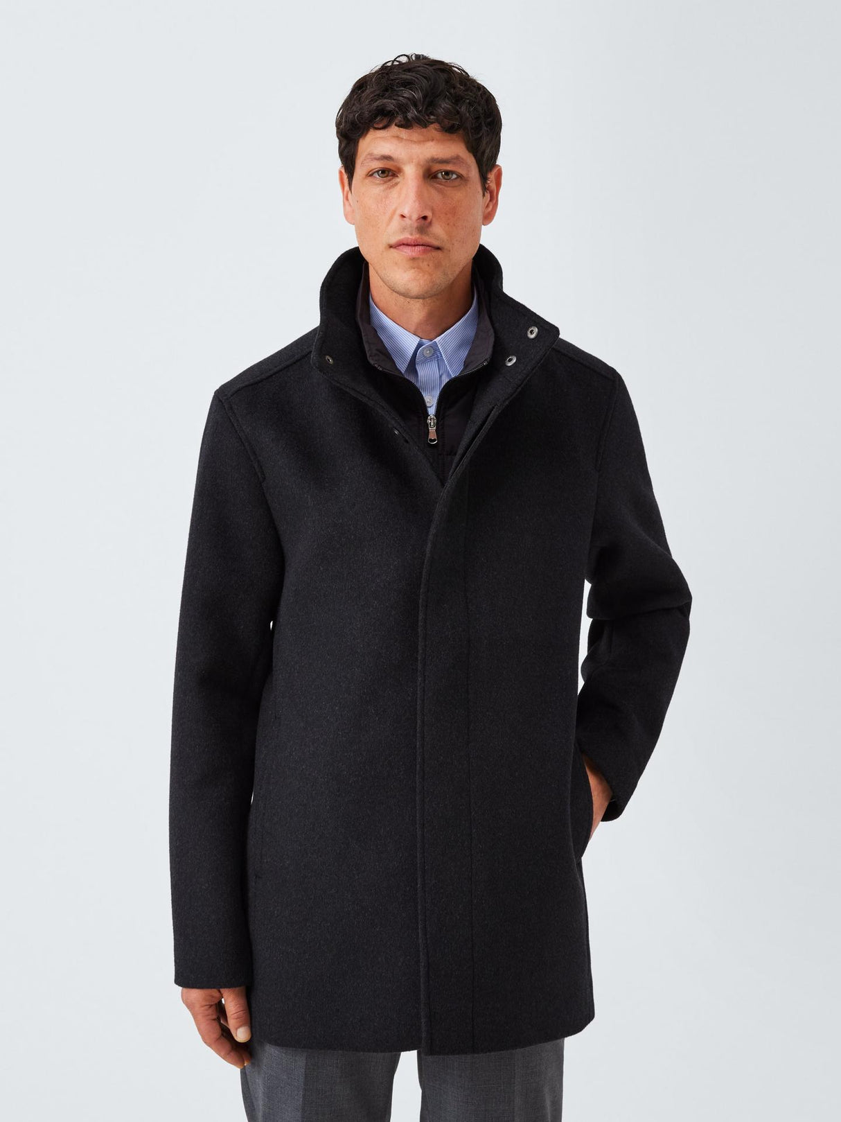 John Lewis Mens Wool Blend Car Coat With Removable Quilt Size Small Charcoal