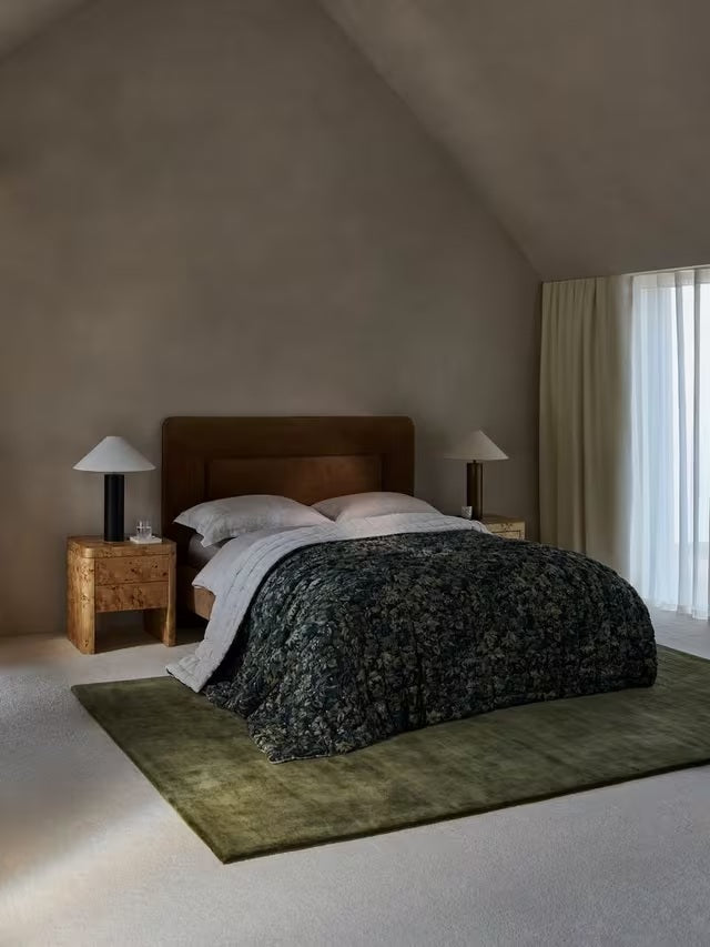 John Lewis Giardino Leaf Linen Blend Quilted Bedspread 220 x 220cm - Green