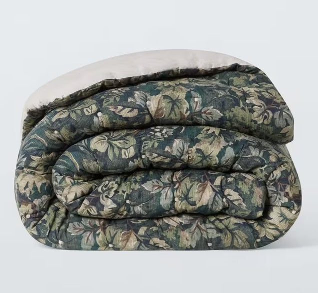 John Lewis Giardino Leaf Linen Blend Quilted Bedspread 220 x 220cm - Green