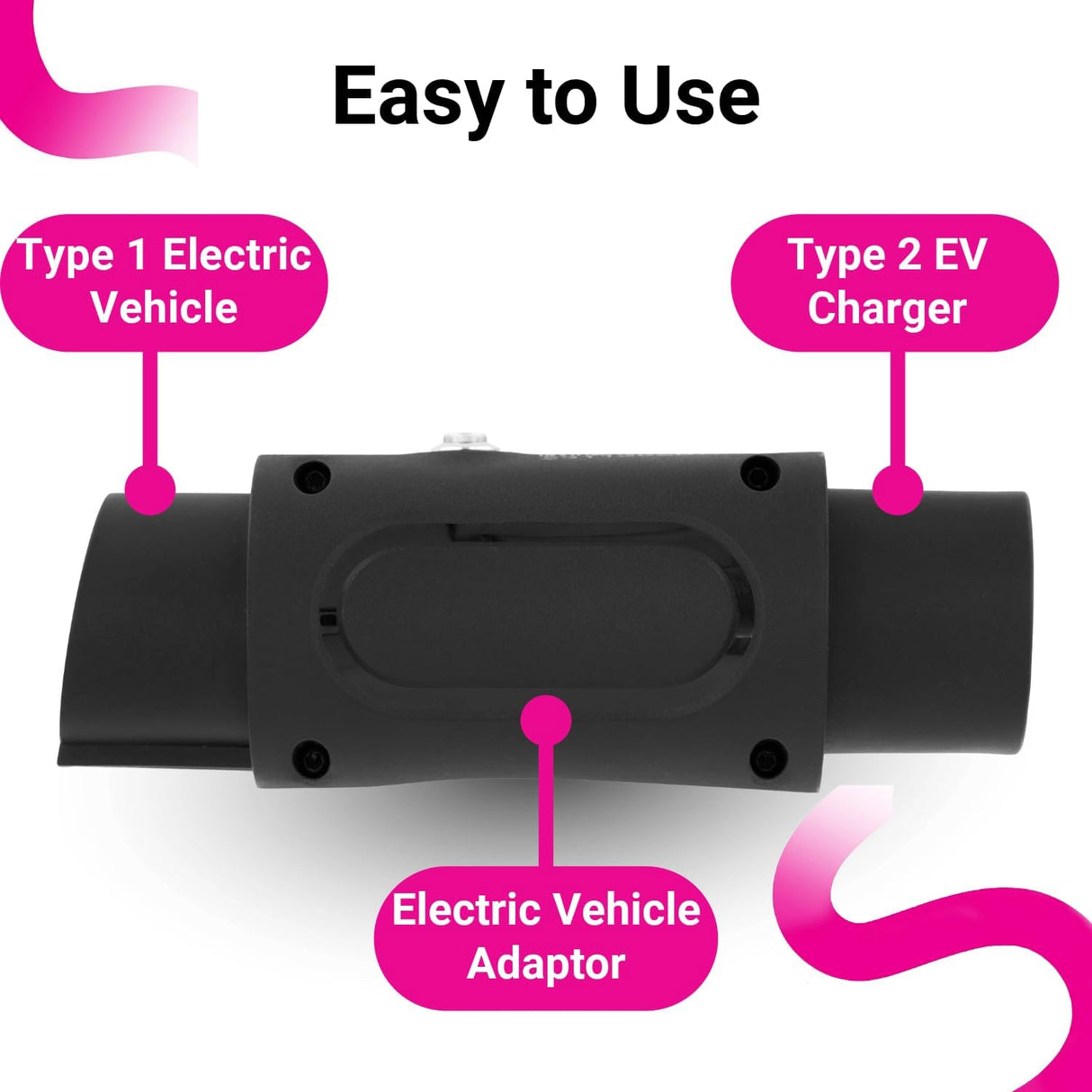 Cord Type 1 To Type 2 Easy To Use EV Car Charging Cable Adaptor 7.4kW Black
