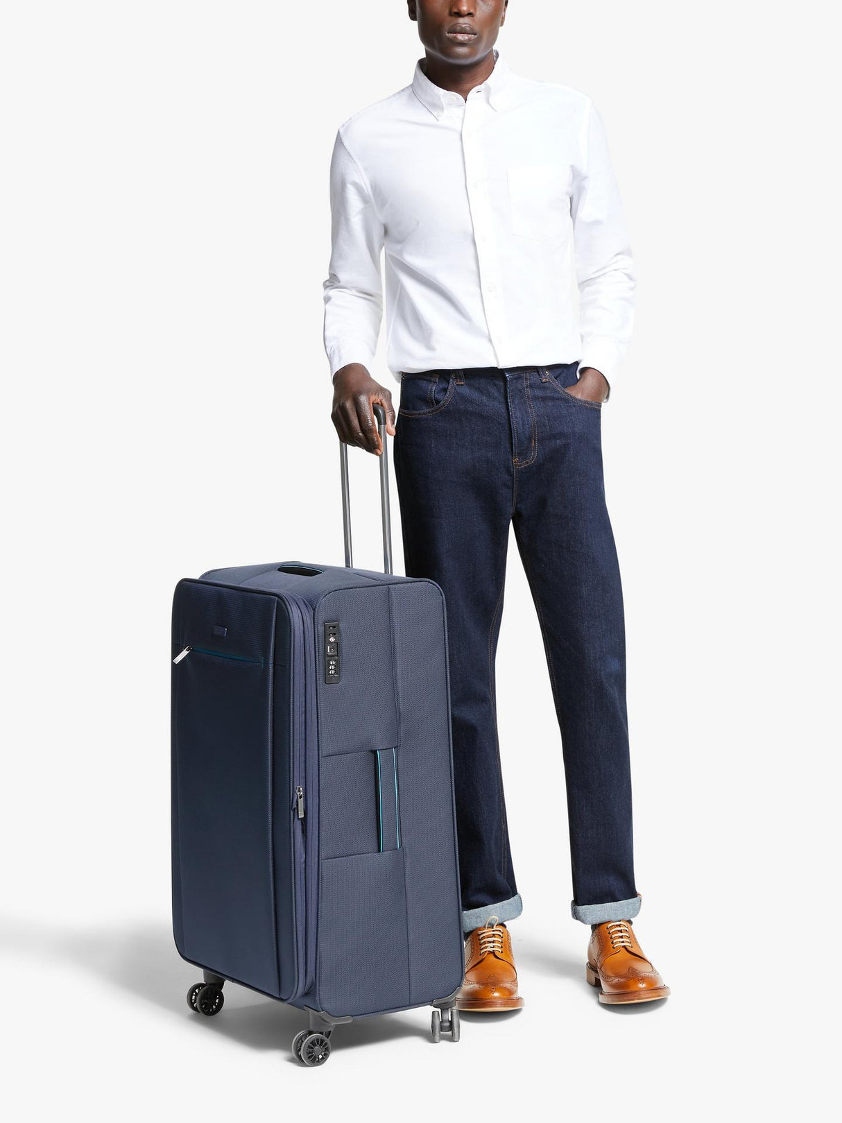 John Lewis Vienna 4-Wheel 76cm Lightweight Large Luggage Suitcase - Navy
