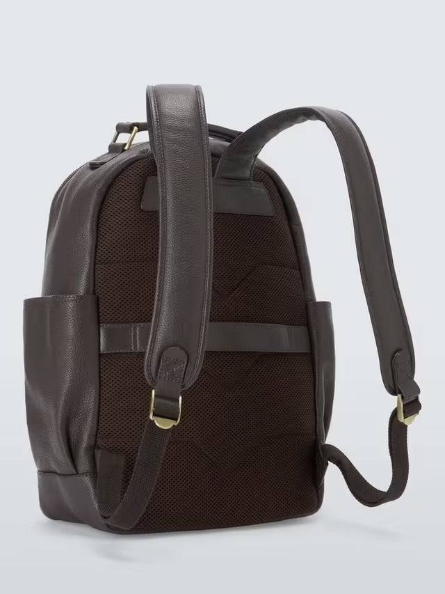 John Lewis Leather Adjustable Modern Backpack with Pockets - Dark Brown