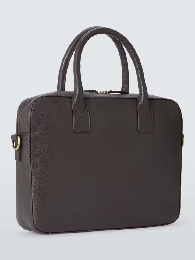 John Lewis Men's Cow Leather Travel Bag Laptop Briefcase - Dark Brown