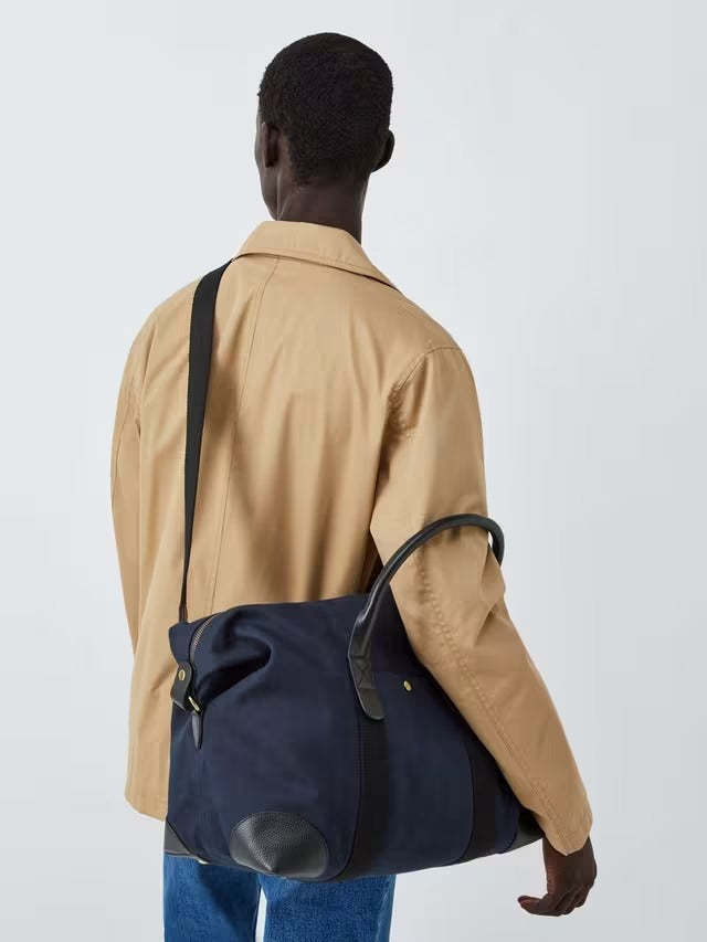 John Lewis Unisex Cotton Canvas Overnighter Duffle Travel Gym Bag - Navy