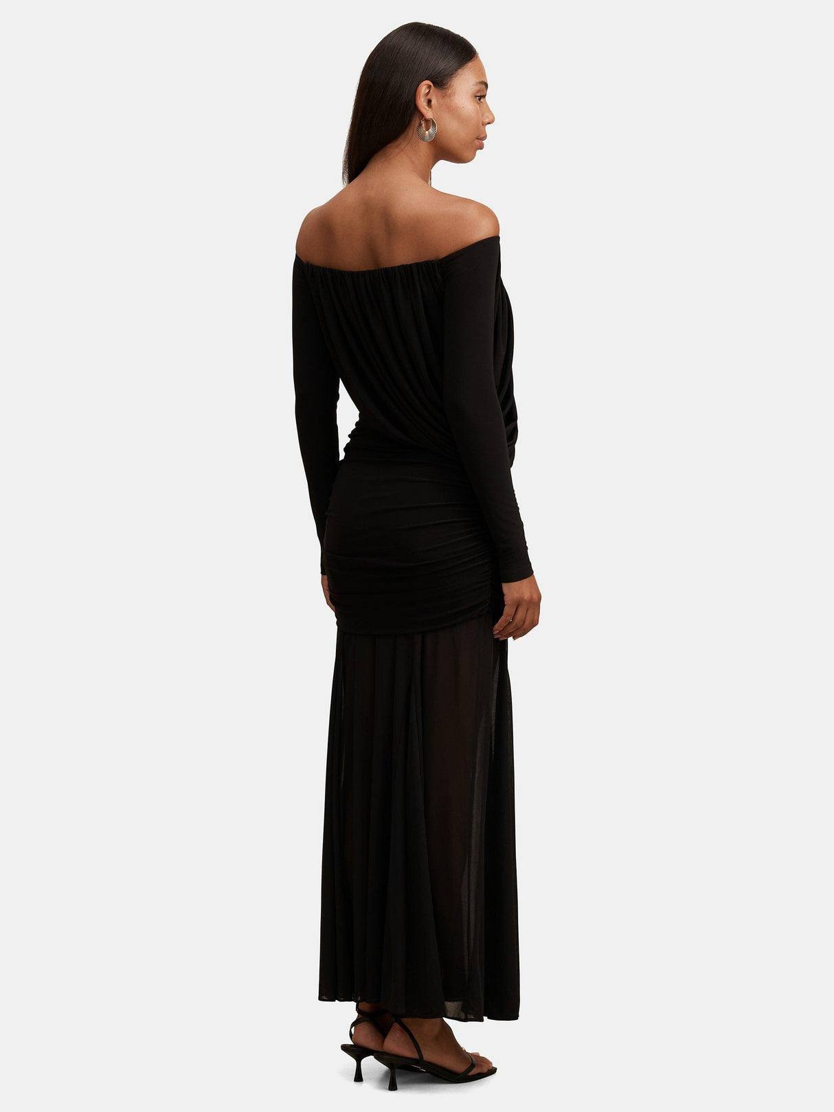 Forever New Belinda Bardot Neck Drape Long Sleeve Maxi Dress - Black - UK 12